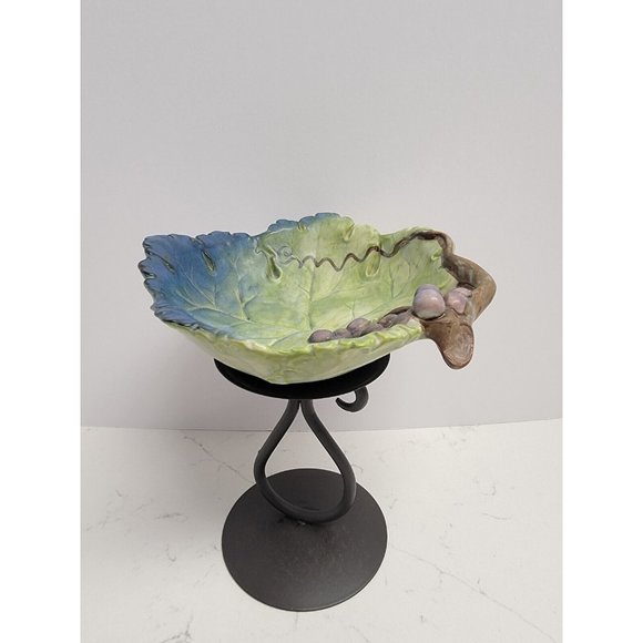 VTG Green Grape Leaf Takahashi San Francisco Pottery Ceramic Majolica Style Bowl - Picture 12 of 16